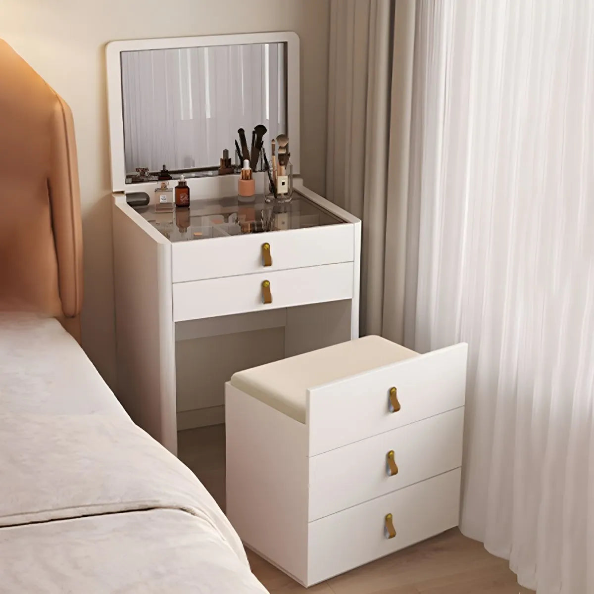 Ivory – Hopfällbart Sminkbord med Spegel