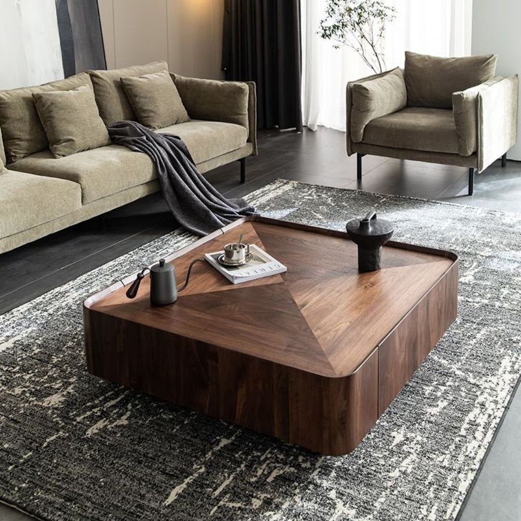 Veda – Geometriskt Soffbord i Massiv Valnöt
